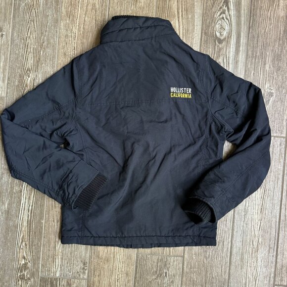 Vtg Hollister Mens Navy Yellow Ribbed Collar‎ Button Zipper Closure Lightweight - Picture 6 of 7